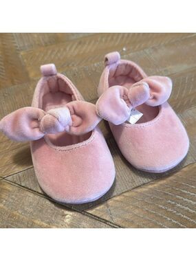 Carter's Baby Girl Velvet Pink Ballerina Flats Shoes with Elastic Band & Bow